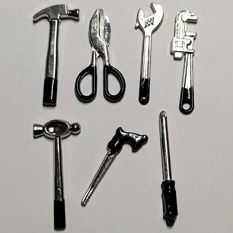 1:12 模型 工具7件組 (黑色) 鉗子 板手 鐵搥 1C54