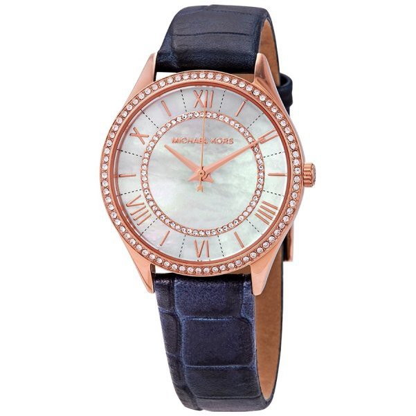 MICHAEL KORS MK 女錶 手錶 腕錶 真皮錶帶 鑽錶 深藍 全新 正品 twemall