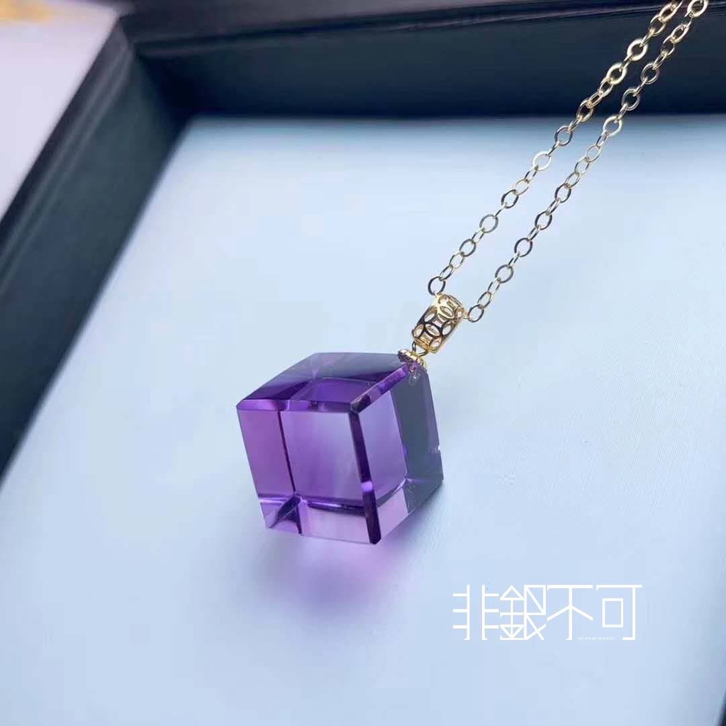 【非銀不可】天然精品 紫黃晶 魔方純銀項鍊