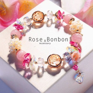 【Rose Bonbon】原創設計水晶手鍊手串 粉晶 髮晶 海藍寶 珍珠手環 送禮 桃花事業人緣 能量命理G4HA02