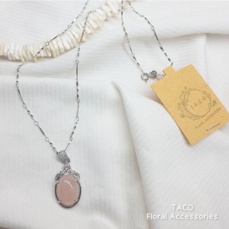 【TACO飾品台灣現貨】23244天然粉晶項鍊s925銀