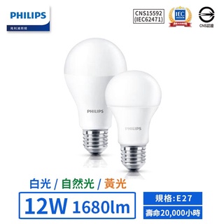 【飛利浦PHILIPS】LED E27/12W易省燈泡 (黃光/自然光/白光)【實體門市保固二年】