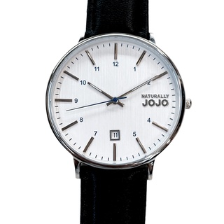 NATURALLY JOJO 簡約大三針樹紋面板皮帶石英腕錶(白麵黑皮帶）42mm JO96898-80M