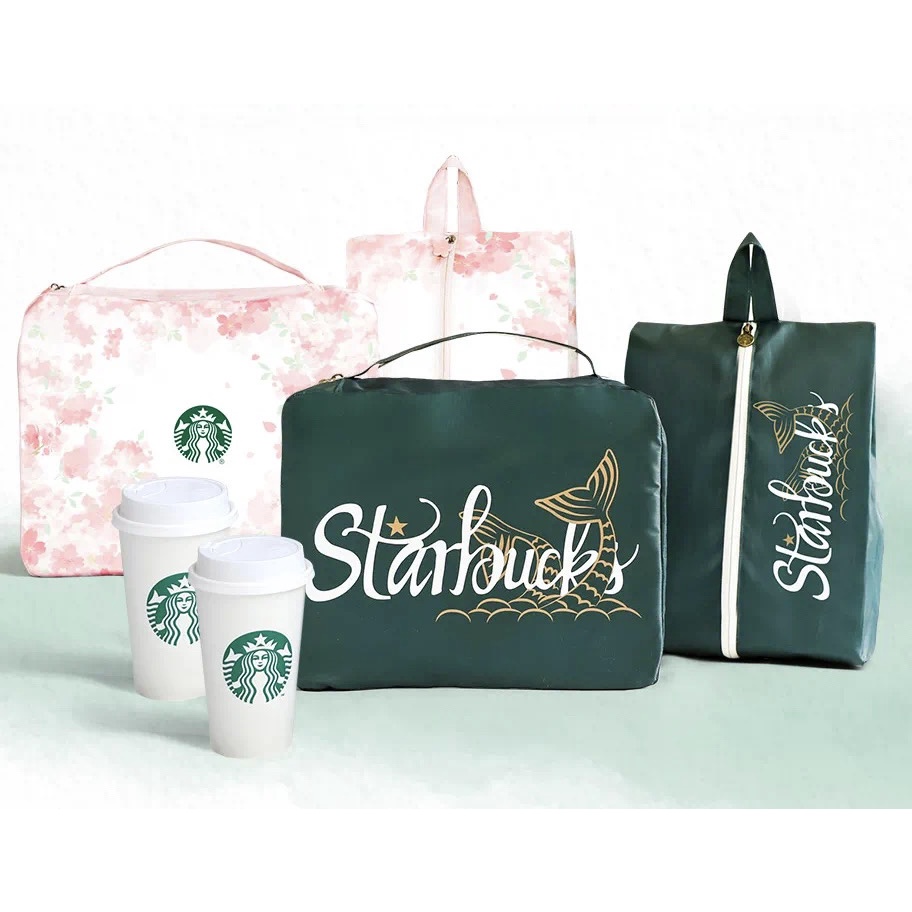Starbucks官方正品！星巴克2022櫻花春日限定旅行收納套裝衣物袋鞋袋洗漱包手提可愛防水綠色粉色可選
