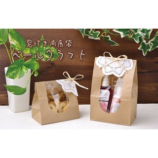 ☆╮Jessice 雜貨小鋪╭☆日本進口 牛皮 橢圓型 開窗 立體 角底袋 食品 包裝紙袋 每款50入