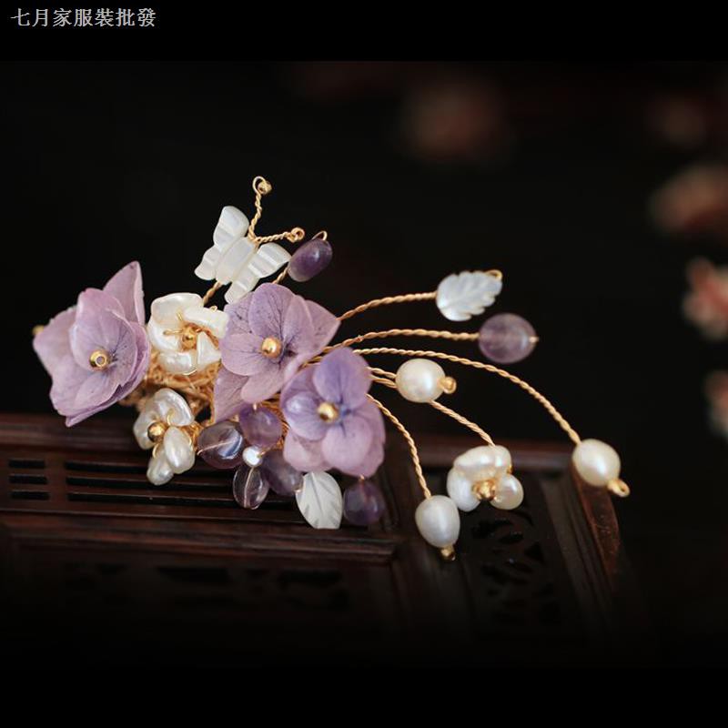 原創古典花簪永生花淡水珍珠時尚發簪漢服配飾頭飾花鈿仙女飾品 蝦皮購物