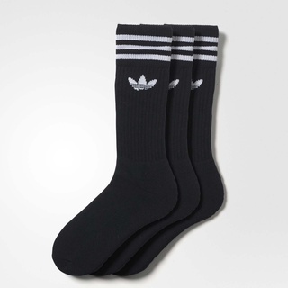 Adidas 襪子 Solid Crew Socks 3 Pairs 黑 白 三雙入 三葉草【ACS】 S21490