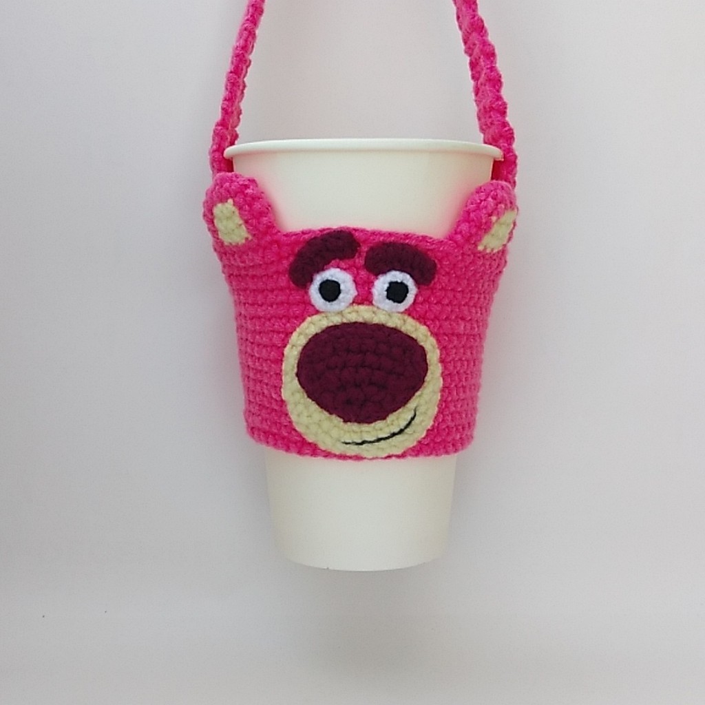 《Winnie×手作毛線》熊抱哥 環保杯袋、杯套、一杯袋、飲料提袋、毛線編織、鉤針編織