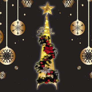 摩達客耶誕-180CM豪華優雅金紅系聖誕裝飾四角樹塔+LED100燈插電式燈串(暖白光-附贈控制器)