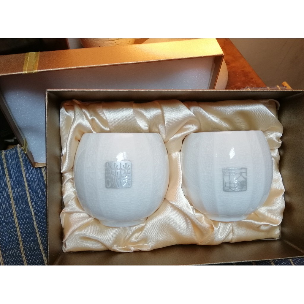 台華窯白瓷杯套組（中央大學紀念品）有禮盒包裝