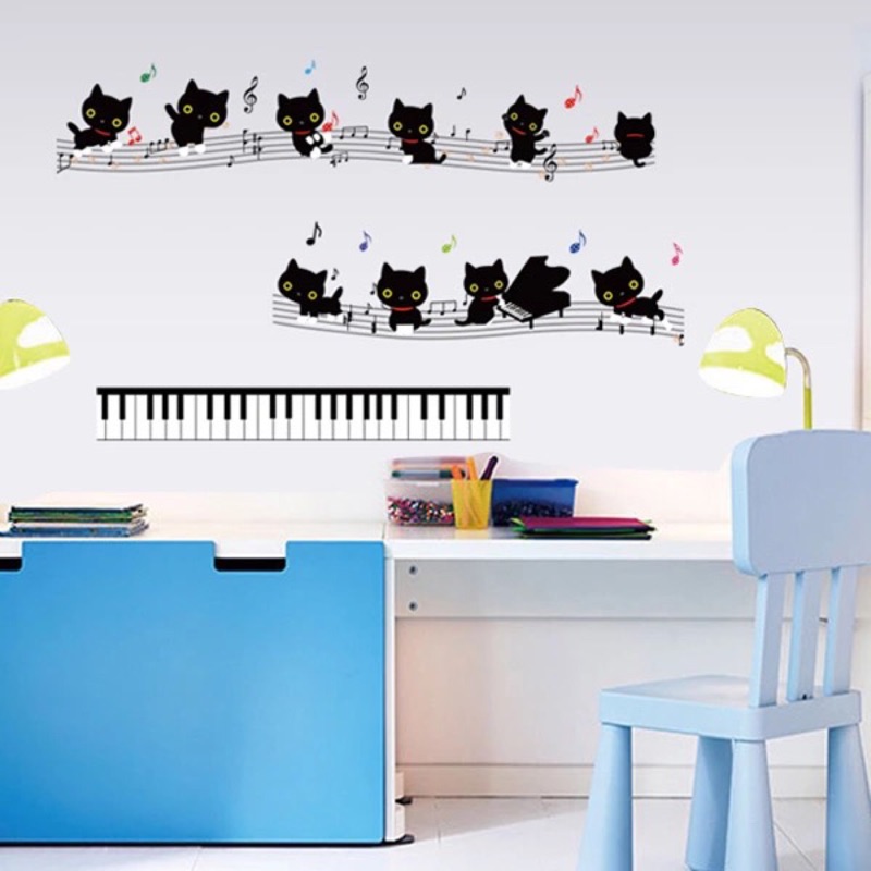 貓尾巴的幸福～*靴下貓鋼琴音符壁貼/居家佈置擺設/兒童房/幼稚園/音樂教室（現貨）