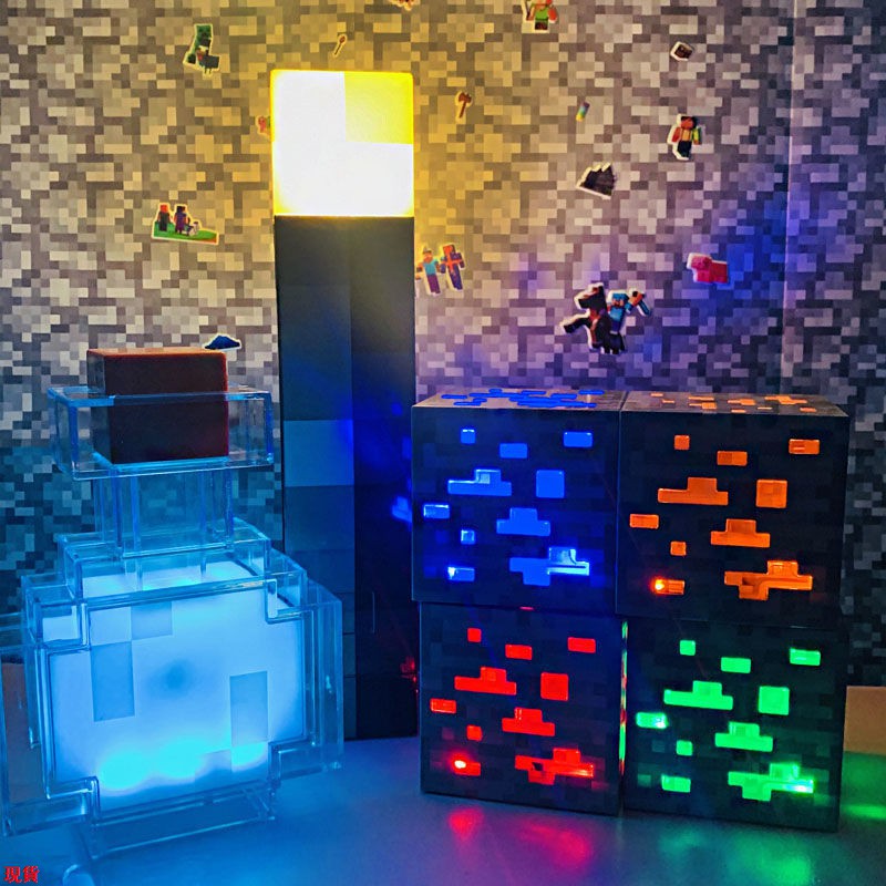 LaLa我的世界周邊充電礦燈火炬模型minecraft兒童玩具變色瓶火把夜燈
