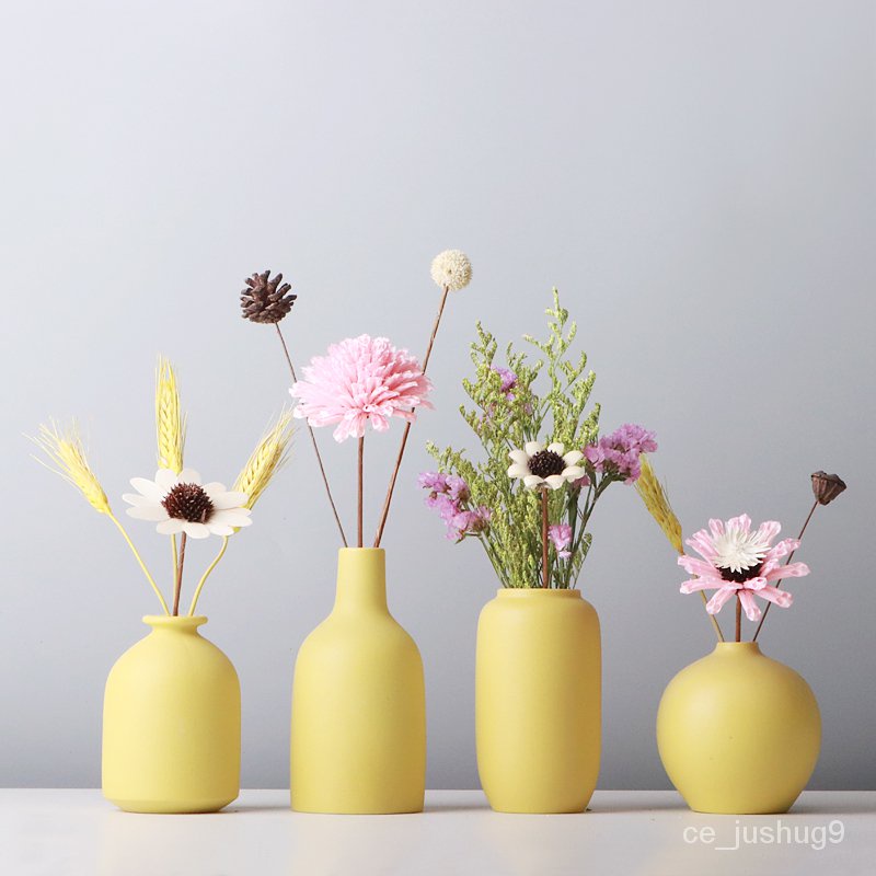 簡約白色陶瓷小花瓶客廳乾花裝飾擺件創意北歐花藝套裝桌面插花居家裝飾現貨 wJUT