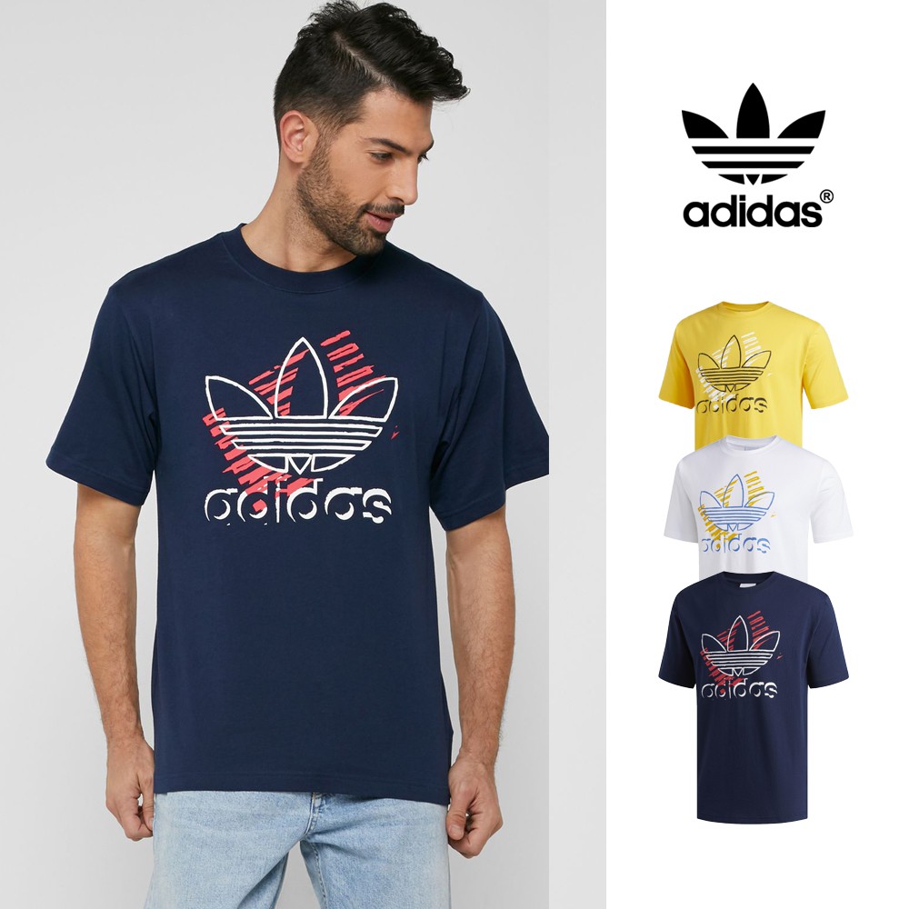 Adidas Originals 藍/白/黃 短袖T恤 純棉 運動 休閒 上衣 短T 基本款 三葉草 Logo
