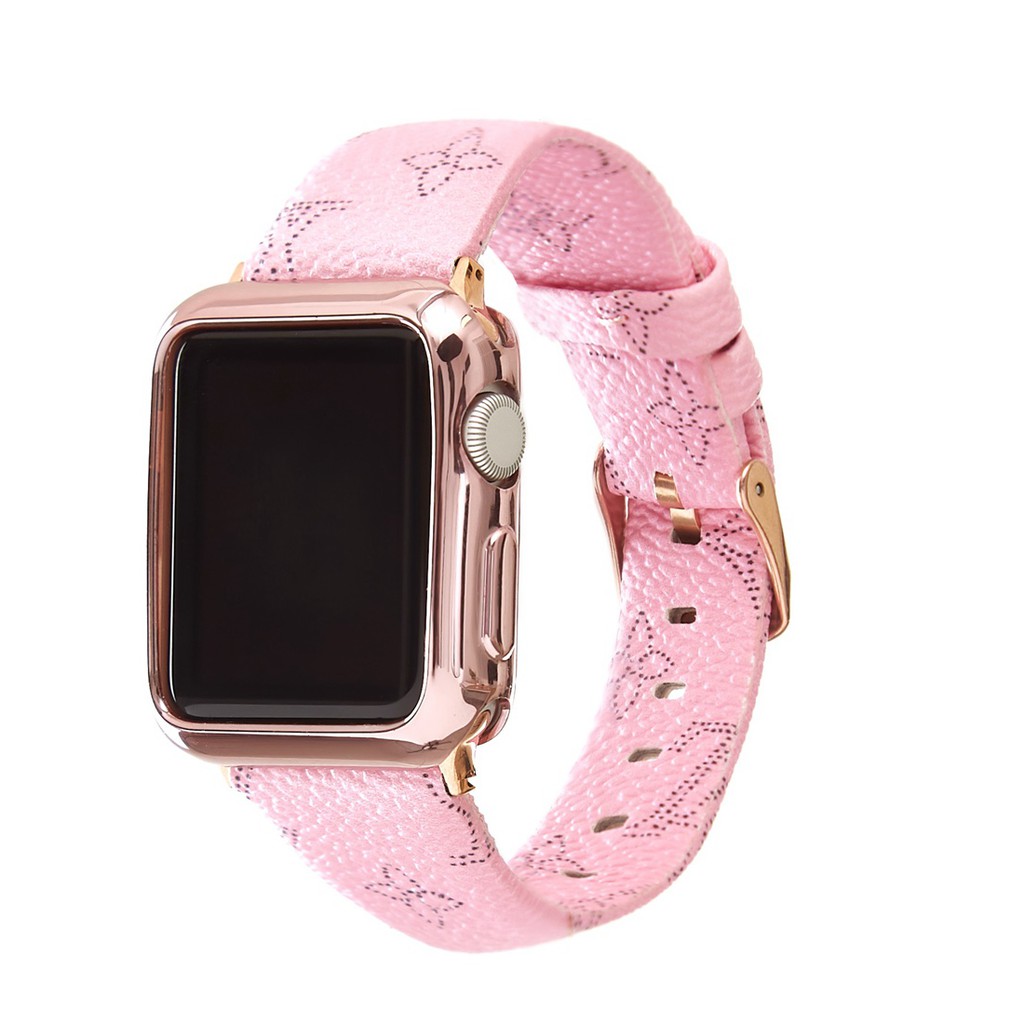 多種顏色蘋果iwatch 6真皮錶帶 潮流大牌LV高檔細紋皮革收錶帶 applewatch123456代通用柔軟透氣錶帶