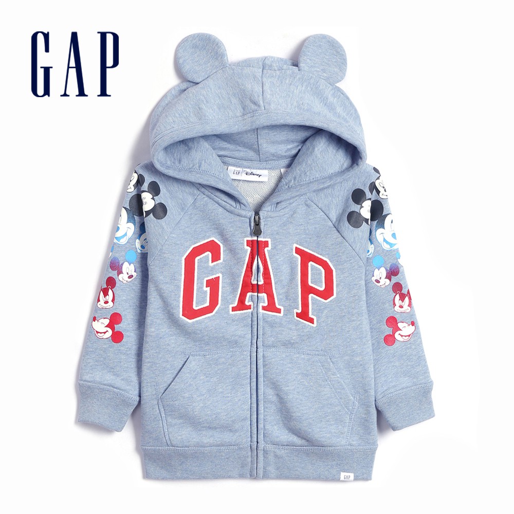 Gap 男幼童裝 Gap x Disney迪士尼聯名 Logo連帽外套 碳素軟磨法式圈織系列-淺藍色(468394)