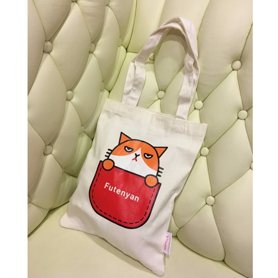 「日本雅虎 Y! mobile 貓咪Futenyan (Rare Cat)帆布包/肩背包」，可a4，貓奴必備