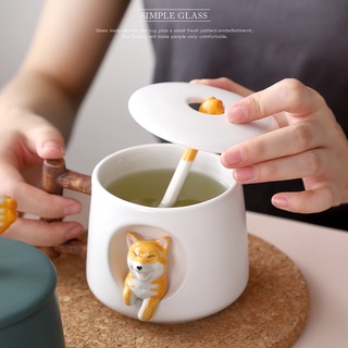 臺灣現貨│一席茶器【庫存出清 柴犬馬克杯 贈攪拌棒420ml】陶瓷杯杯蓋咖啡杯泡茶杯交換禮物紀念品送禮杯子畢業禮物