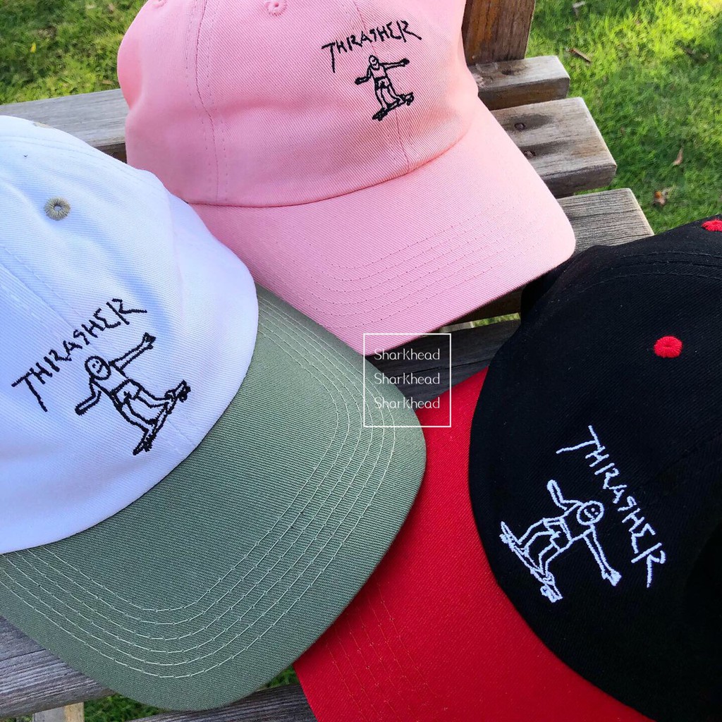 【Sharkhead】現貨 Thrasher Gonz Caps 老帽 滑板人 鴨舌帽 小人 粉 美線 黑紅 白綠 黑白