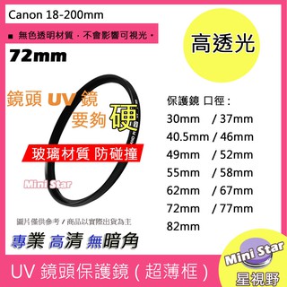 星視野 UV 72mm 保護鏡 濾鏡 防潑水 防污 Canon 18-200mm