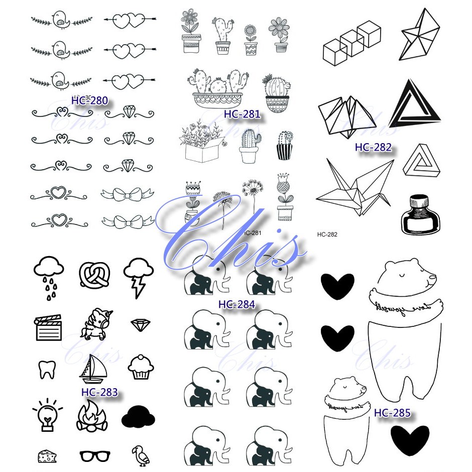 CHISSTORE台灣現貨 微刺青貼紙 韓國 仙人掌 大象 小圖 紙鶴 小雞 素描 花朵 假刺青貼紙 兒童 防水紋身貼紙