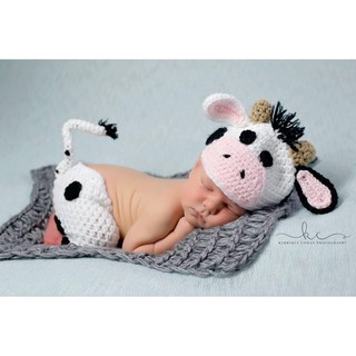 『寶寶寫真』牛寶寶 牛年 乳牛造型兩件套裝 新生兒攝影 拍攝道具 滿月寶寶寫真 QBABY SHOP
