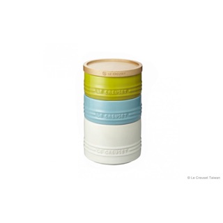 LE CREUSET 瓷器三層收納罐 (含木蓋) 藍 綠 白