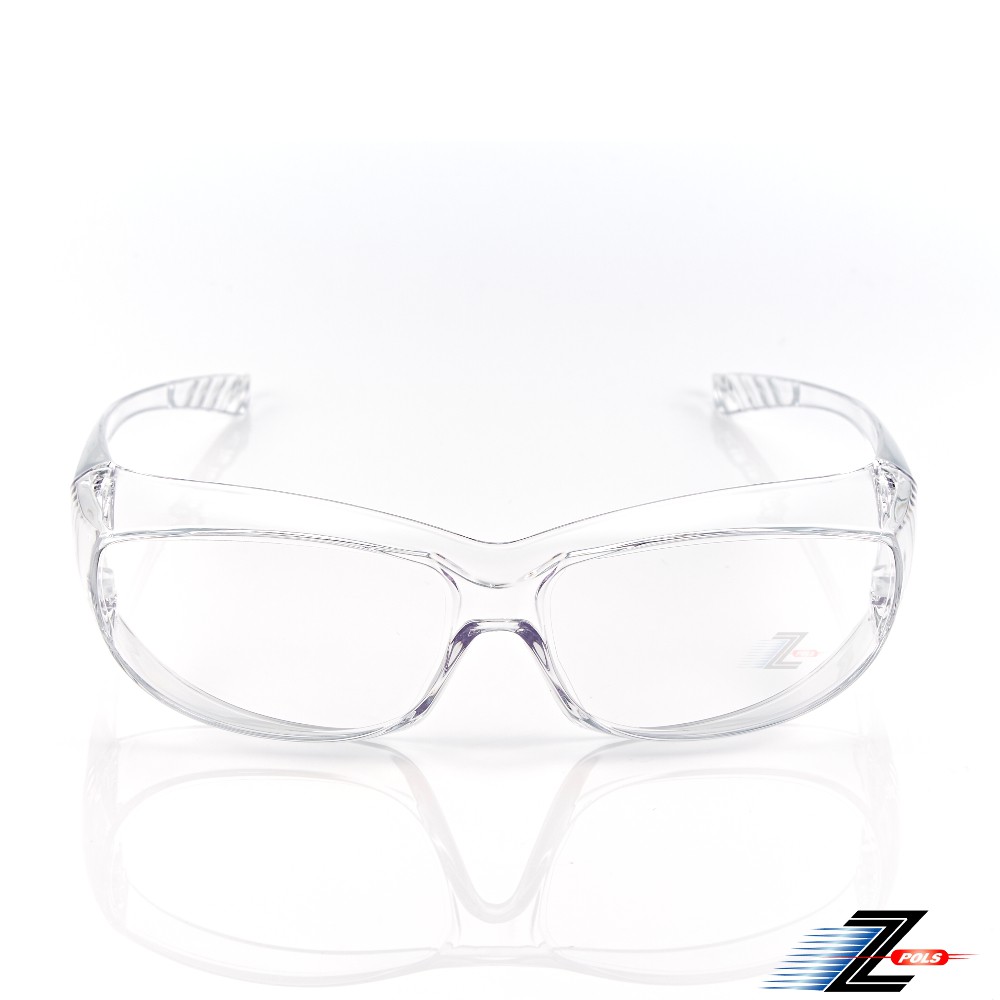 【Z-POLS】防霧升級款 可包覆眼鏡於內設計 全透明舒適款PC防爆鏡片抗UV400防風防飛沫護目鏡(有無近視皆可用