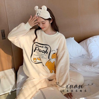 Xuan♥睡衣女冬季加絨加厚珊瑚絨學生可外穿法蘭絨保暖家居服套裝秋冬款