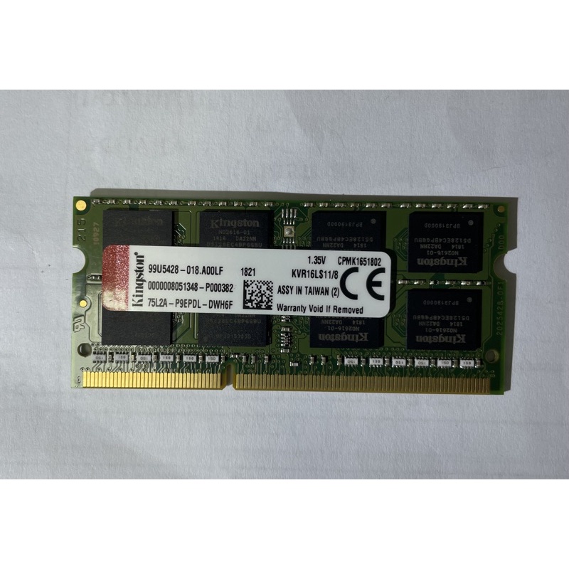 Kingston 金士頓 DDR3-1600 8GB KVR16LS11/8 筆電用 低電壓 1.35v