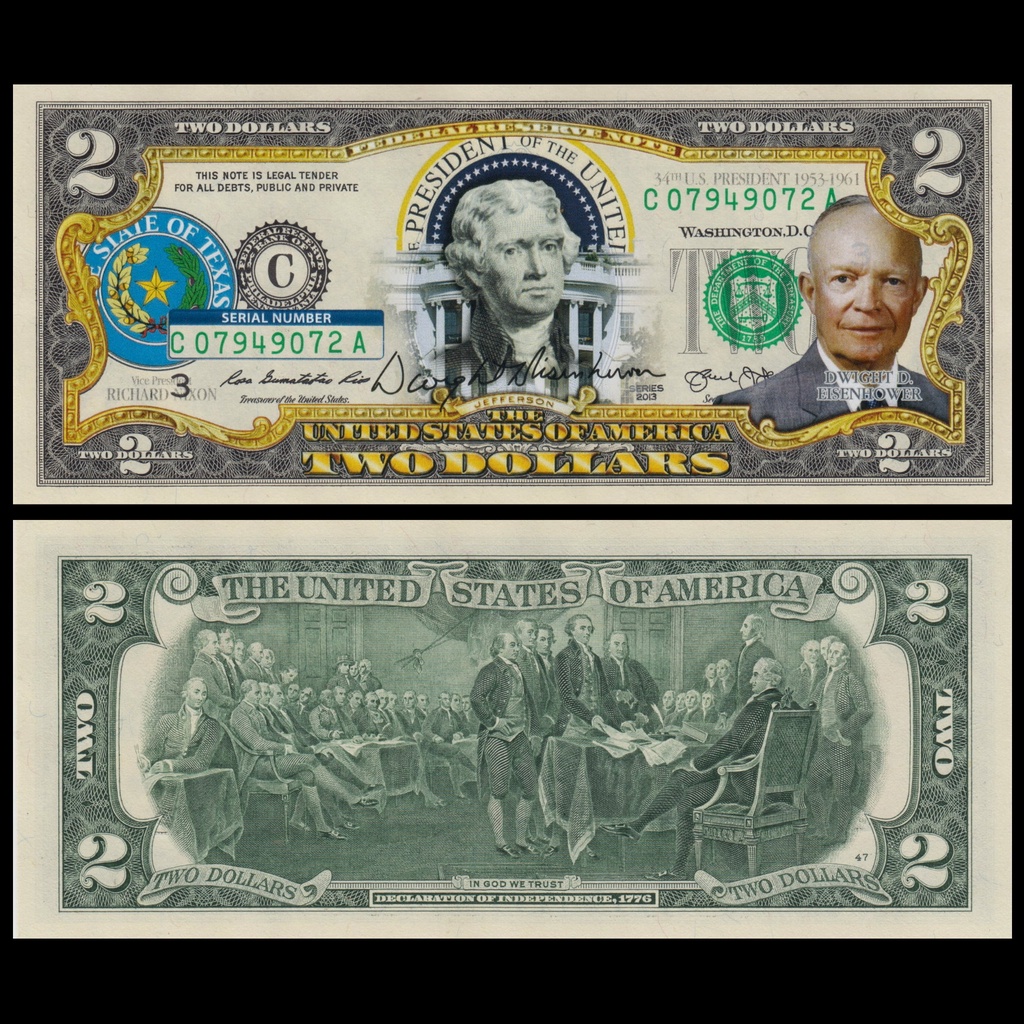 麥擱問阿 彩色版真鈔冊裝 訪台美國總統 艾森豪 2美元 將軍 諾曼底登陸 西西里島 美金 美元 鈔票 美國 非現行貨幣