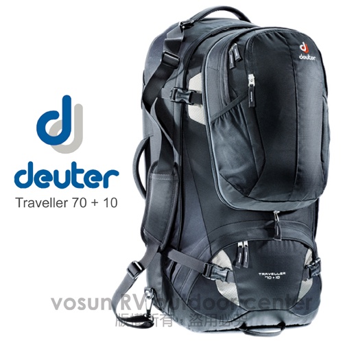 【Deuter】健行登山背包 70+10L Traveller 自助旅行背包 子母包 休閒背包_黑/灰_3510115