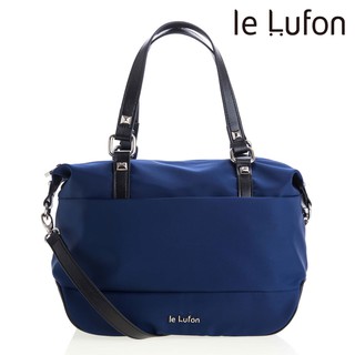 【le Lufon】自信藍色尼龍拼拉皮革前口袋設計肩背兩用包(M)手提包/側背包/斜背包 保齡球包