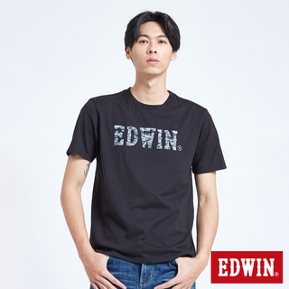 EDWIN 人氣復刻 花紗植絨LOGO短袖T恤(黑色)-男款
