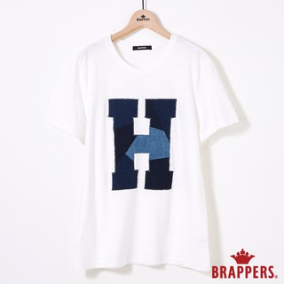 BRAPPERS 男款 丹寧布拼接字母短袖T恤-白