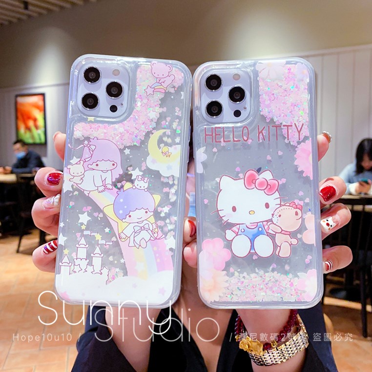 雙子星 流沙手機殼 Hello Kitty 流動 防摔殼 IPhone 13 11 12 Pro Max XR XMAX