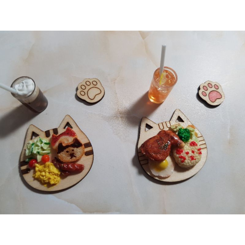 [轉賣]芄Maru🍡 食小屋 貓咪早餐&amp;午餐袖珍模型樹脂黏土ob11黏土娃可用