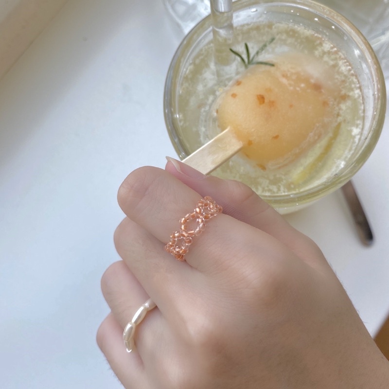串珠戒指 🍊橘子果凍氣泡感麻花 氣質 優雅 手作 飾品