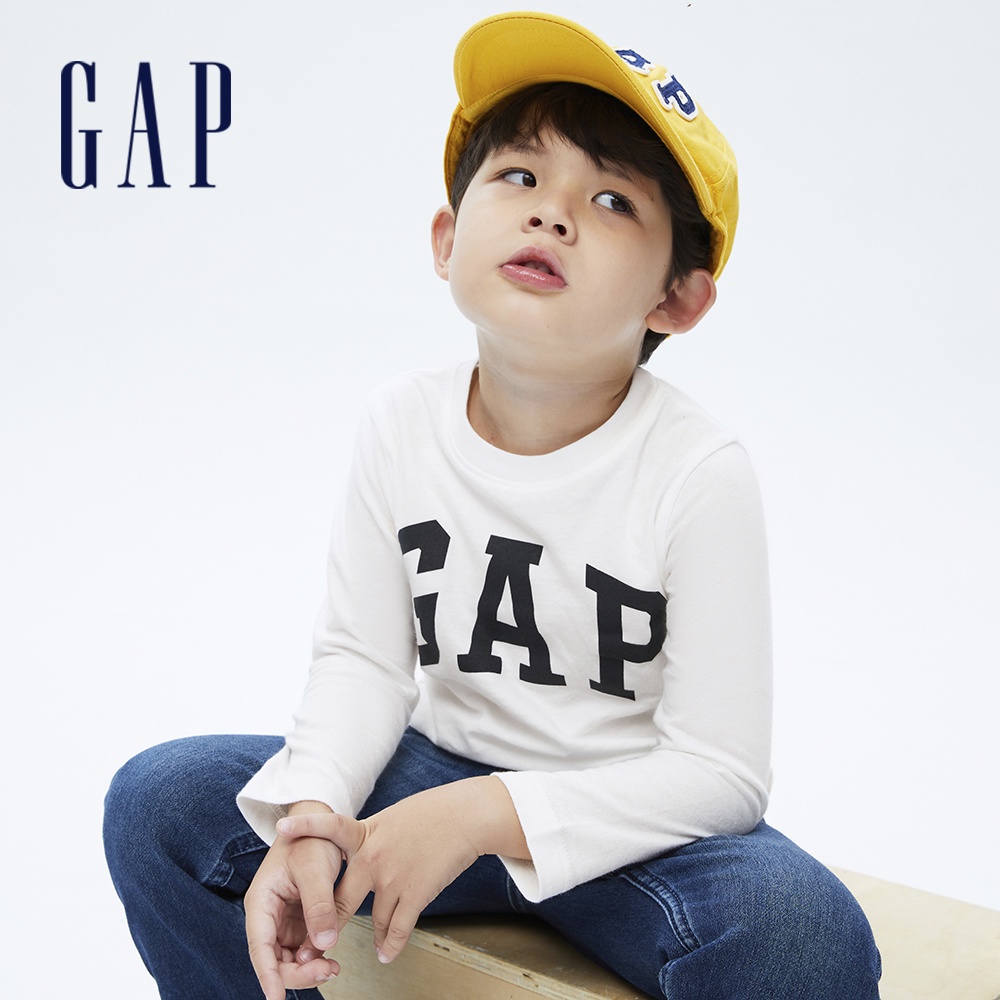 Gap 男幼童裝 Logo純棉長袖T恤 布萊納系列-白色(740872)