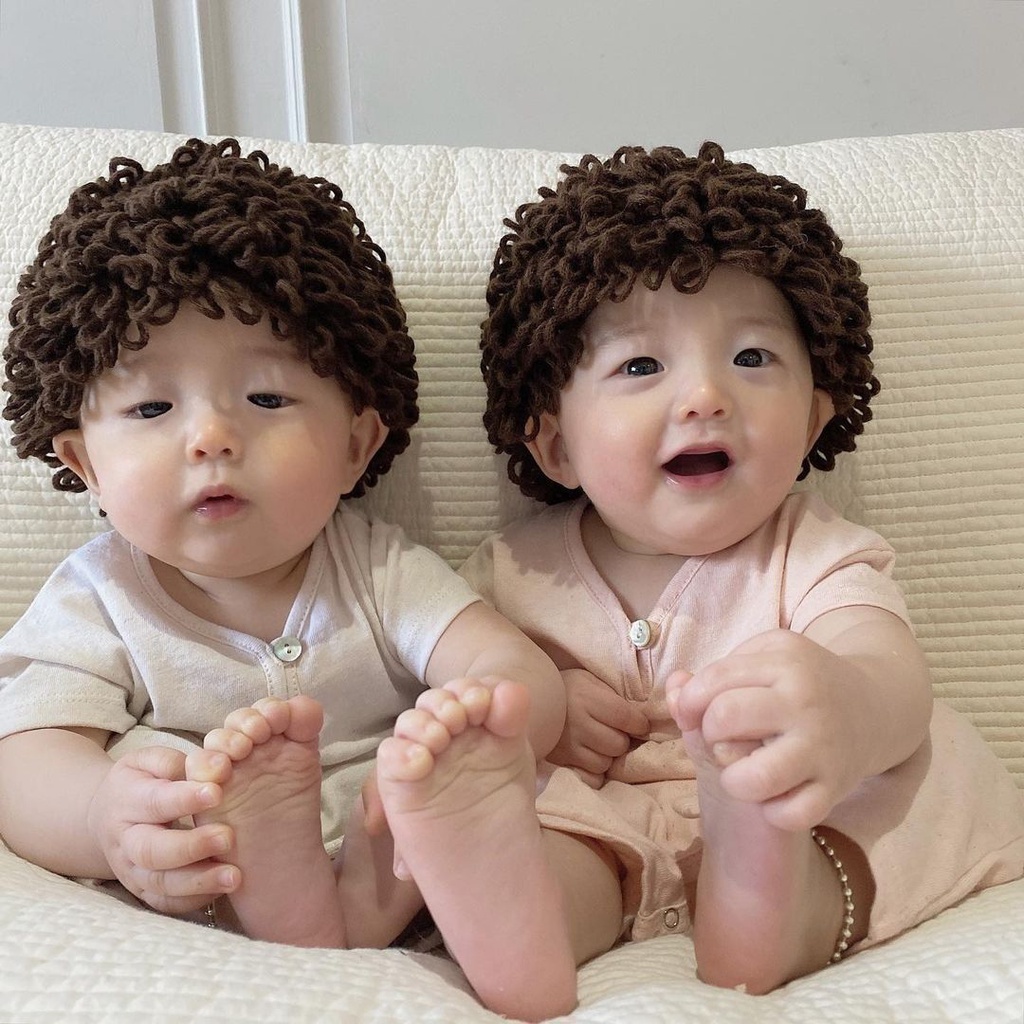 嬰兒照片假髮新款兒童攝影假髮爆炸假髮可愛短捲髮扇頭新生兒攝影