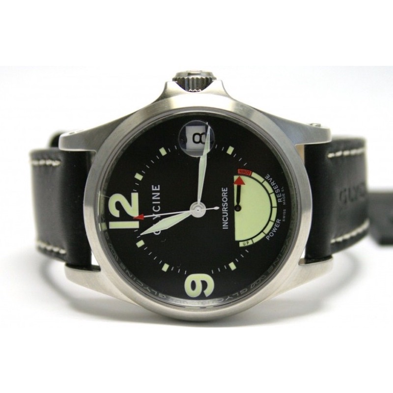 (台灣未發售) 二手品項佳🇨🇭瑞士原裝製造 GLYCINE 冠星 特別版 黑面 動力儲存顯示 鏤空機械錶