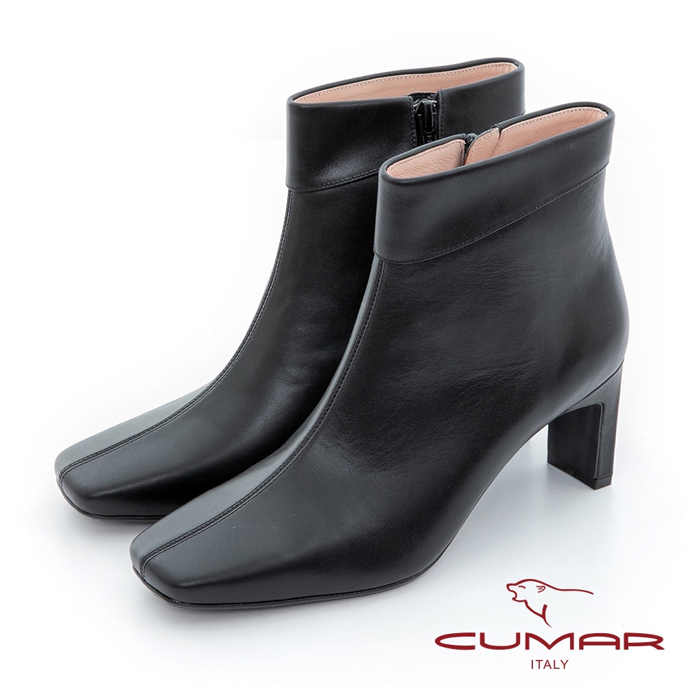 【CUMAR】簡約方頭粗跟短靴