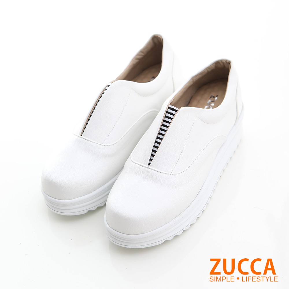 【ZUCCA】亮面線紋厚底平底鞋-z6605we-白