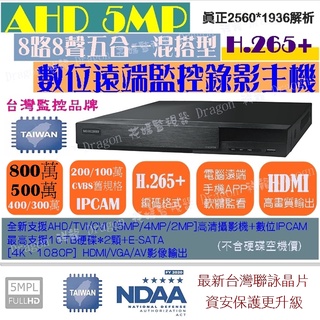 監視器 昇銳電子 H.265 真500萬 8MP 1080P 8路8聲 DVR 5合1 高畫質 AHD TVI 監控主機