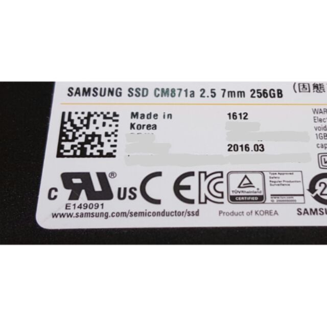 Samsung SSD CM871a 2.5吋 7mm 256GB MZ-7TY256D （二手良品）