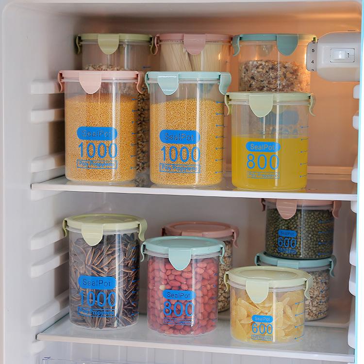1000ML透明塑料密封罐食品糧食冰箱收納罐廚房五谷雜糧罐收納盒儲物罐