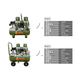 胖達人五金 贈風管+噴槍 風霸 全銅線 快速型 GFOX 無油式 雙缸 3.5HP 15L 30L 110V 空壓機