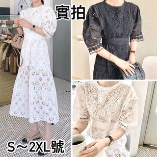 小毛兒~預訂實拍復古宮廷鏤空蕾絲刺繡花朵公主泡泡袖正韓國貨大尺碼蛋糕波西米亞小香風伴娘綁帶禮服棉麻網紗連身長版裙過膝洋裝