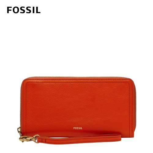 FOSSIL Logan 多層真皮拉鍊RFID防盜長夾-紅色 SL7831620