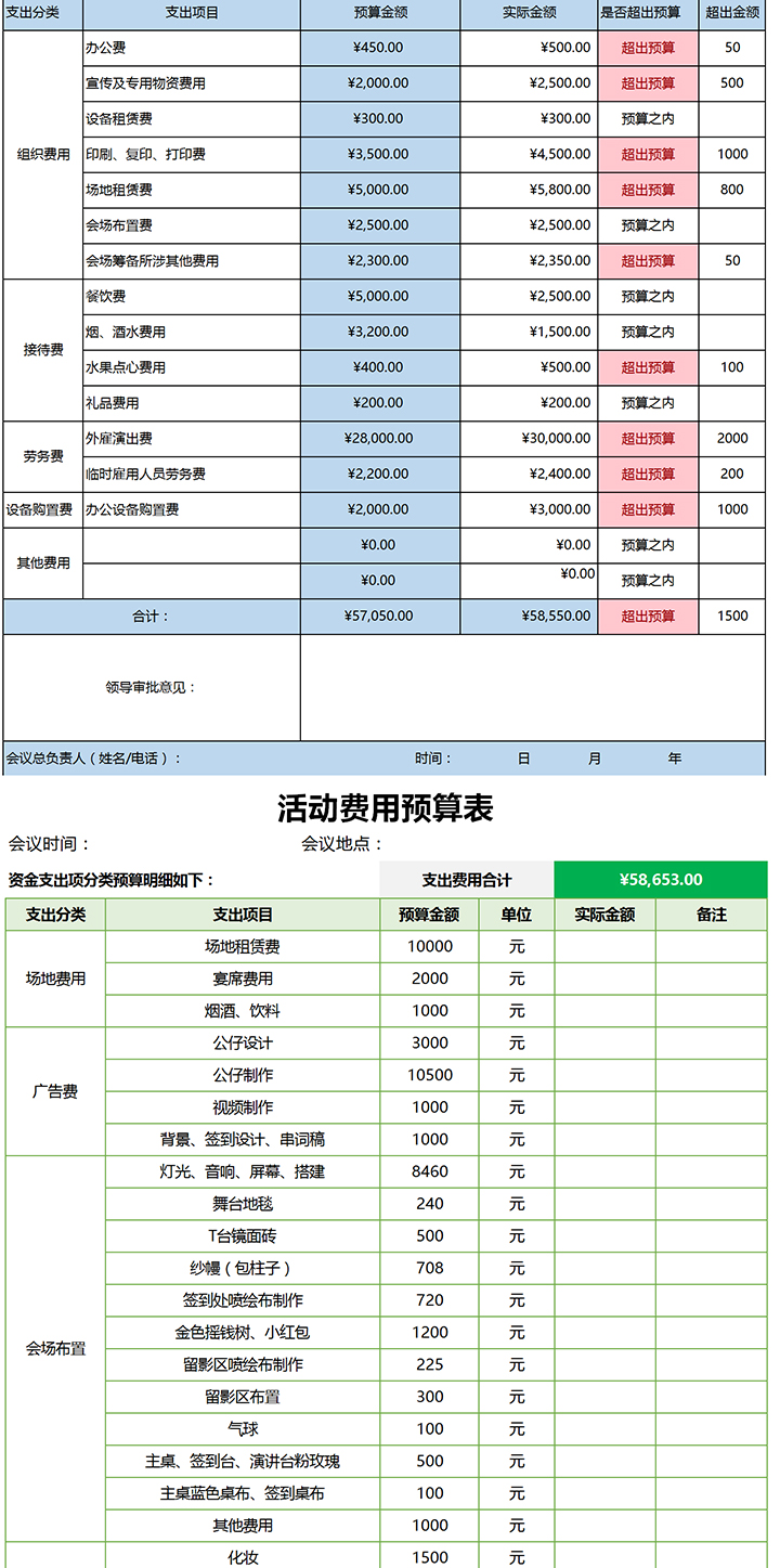 活動經費預算表excel表格模板金額自動匯總大小寫標準模板a4打印 蝦皮購物